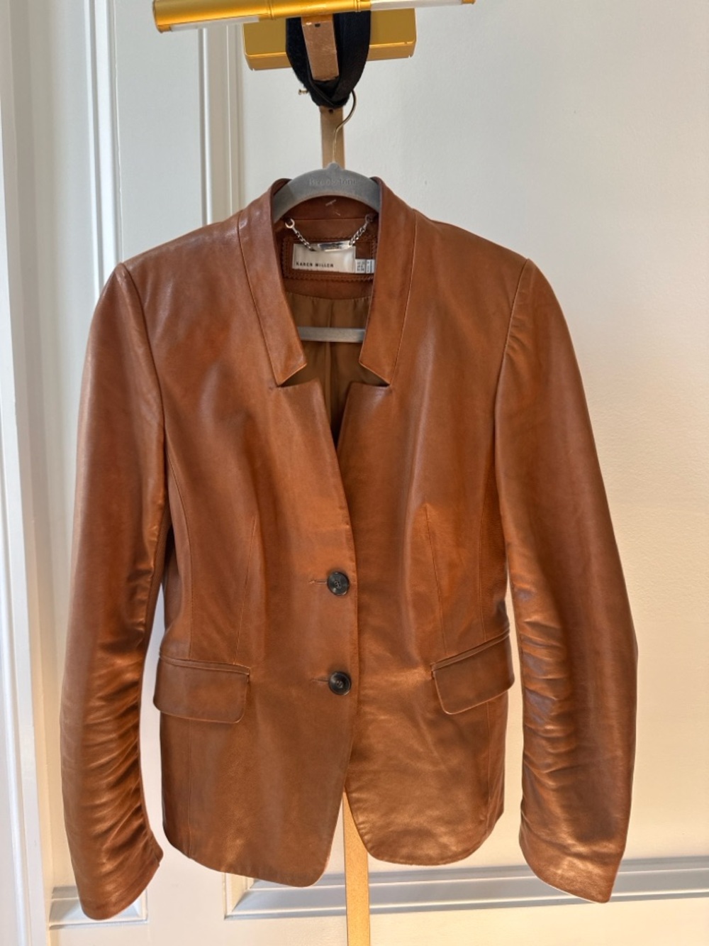 Karen Millen designer Cognac Brown soft  Leather Blazer vintage 38 6 feminine